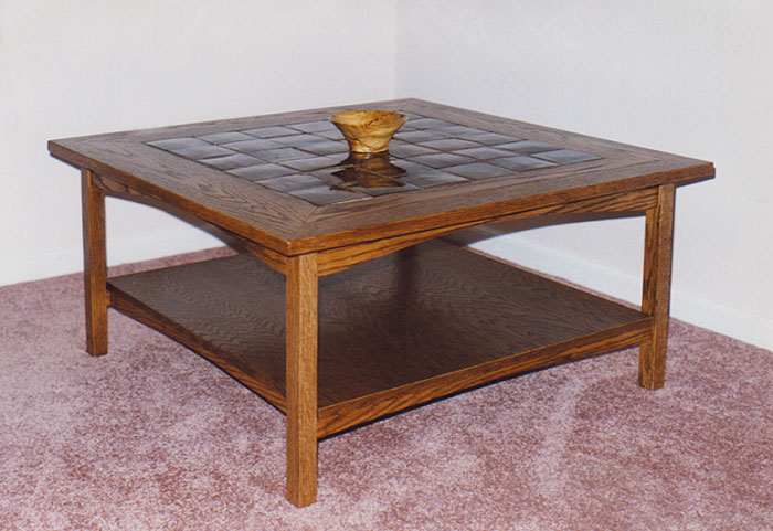 Mission style tile top oak coffee table